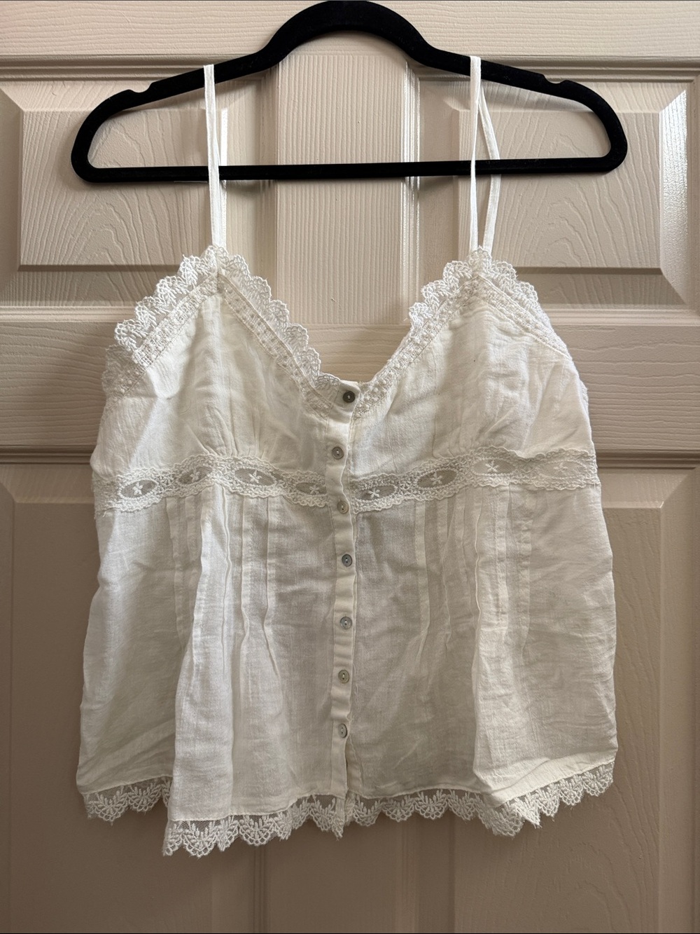 Zara White Lace-Trim Button-Front Camisole